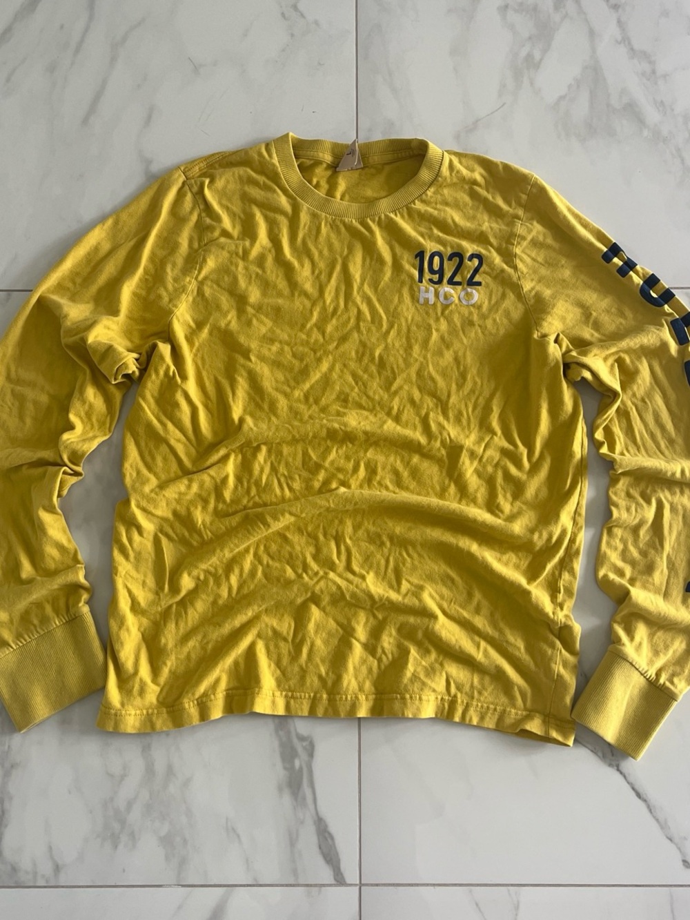 Hollister Yellow Long Sleeve Crew with 1922 Chest Graphic